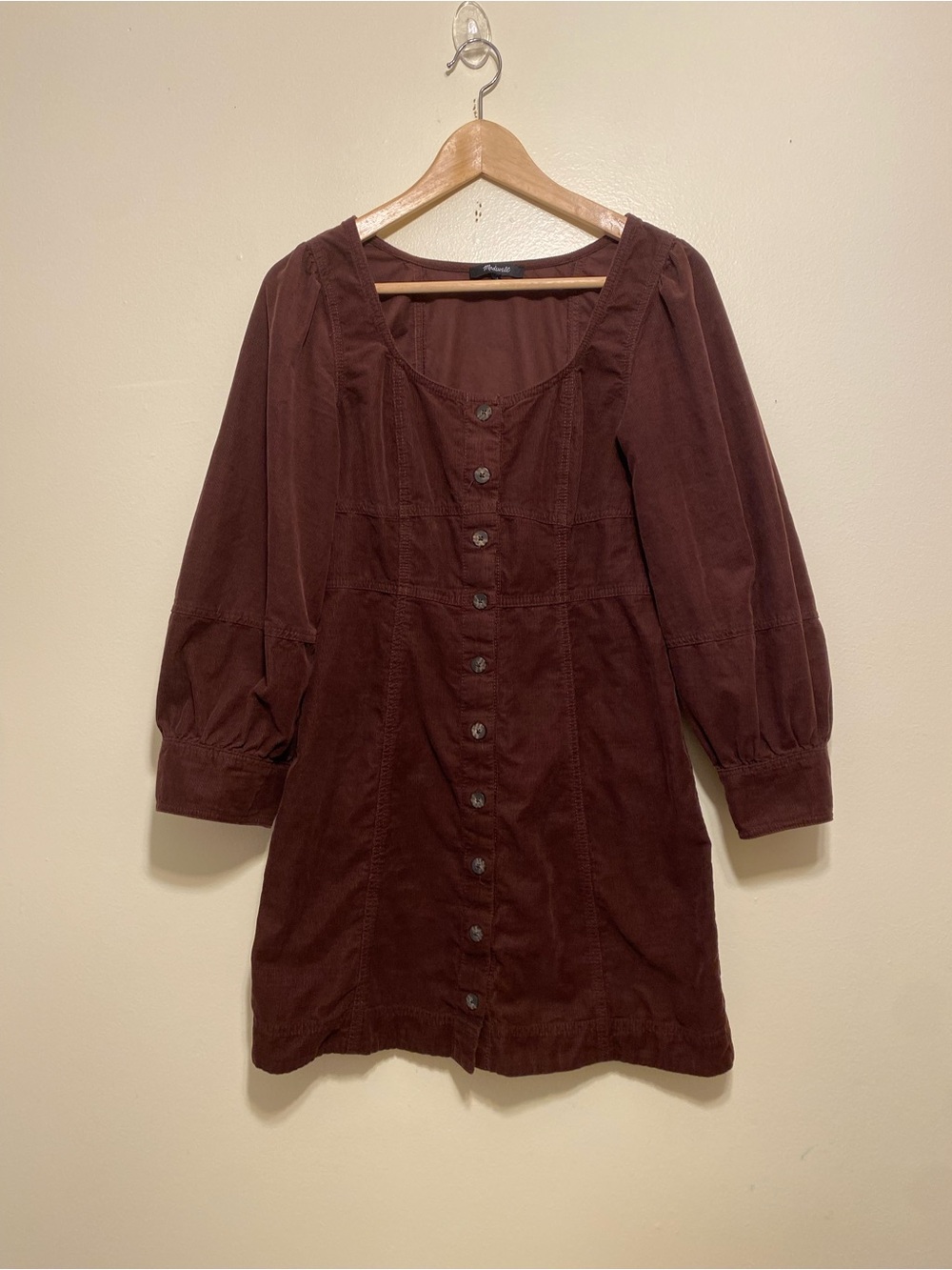 Madewell Corduroy Brown Button-Front Long Sleeve Dress. Size 4